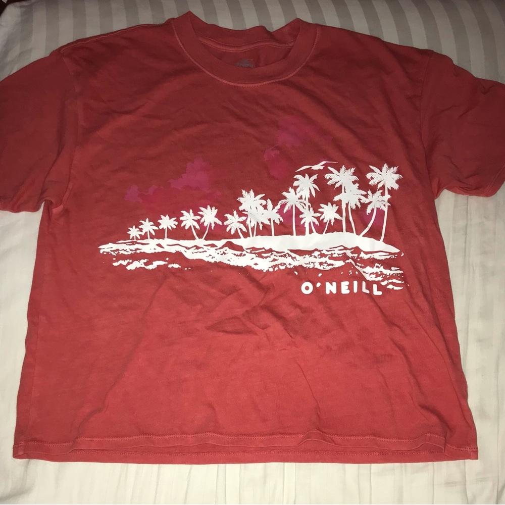 Red O’Niell tropical graphic short sleeve tee/crop top NWT